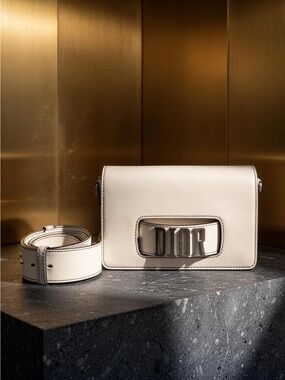 Dior Cream Leather Saddle Crossbody with Silver DIOR Plaque